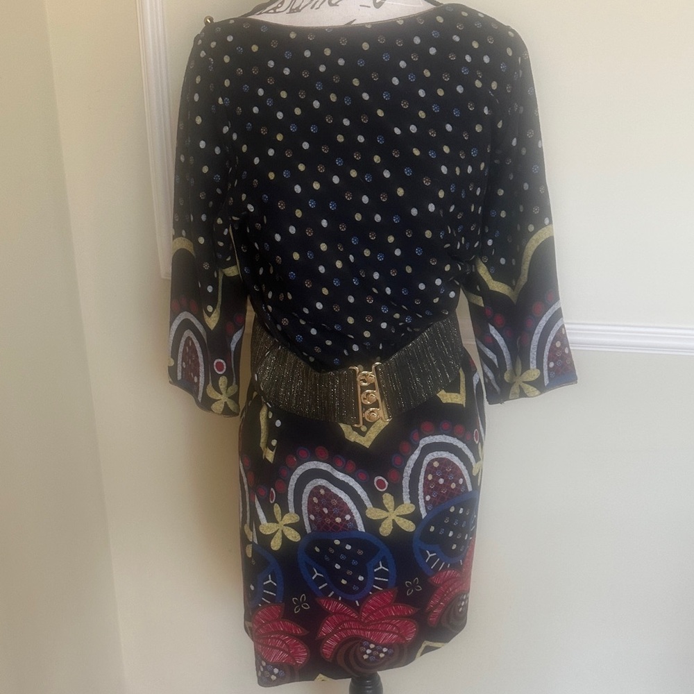 Moon Collection Black and Multicolor Long Sleeve Dress